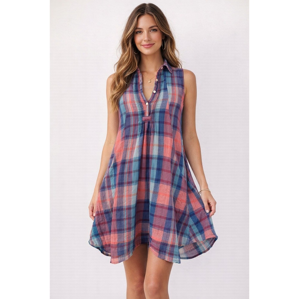 Isabella Sinclair Shirt Dress Plaid Sleeveless Pockets Sz XS‎ Lined Relaxed Fit
